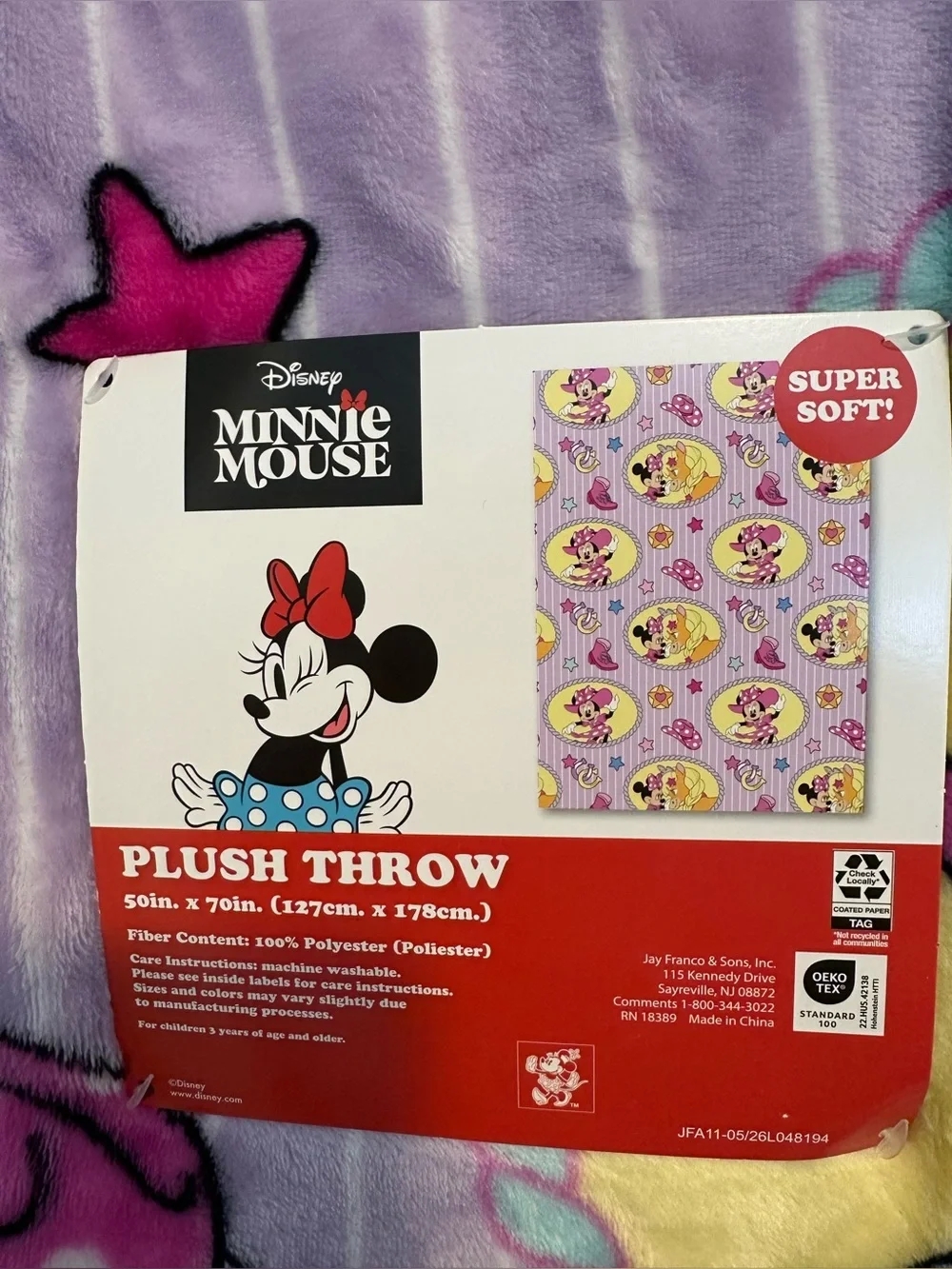 Minnie Mouse Blanket Cowgirl Pink 50x70” Purple Plush Throw New